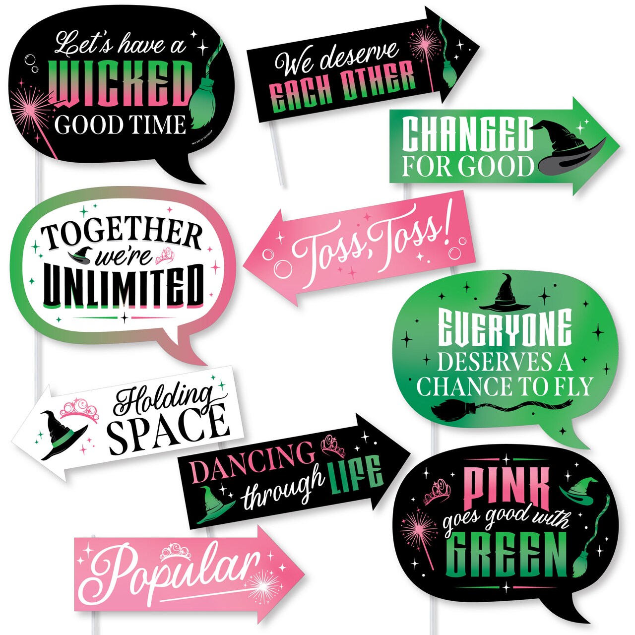 Big Dot of Happiness Funny Witch Photo Props, Pink and Green Birthday or Halloween Party Decoration, Photo Booth Props Kit – 10 Count Selfie Sticks